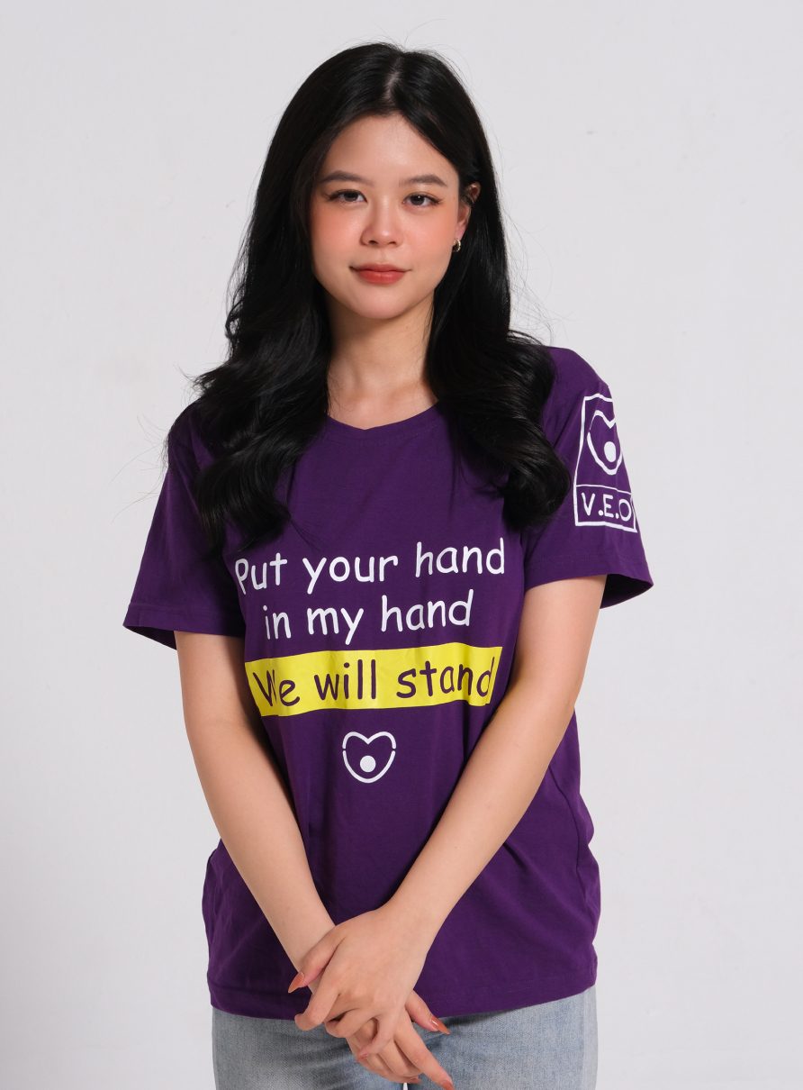 Helena in a Volunteer for Education t-shirt