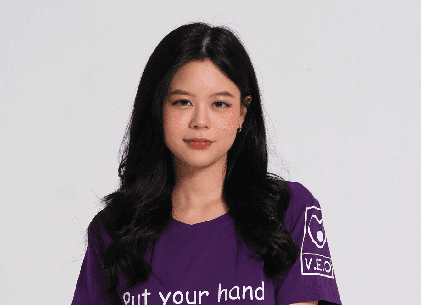 Helena in a purple volunteer T-shirt