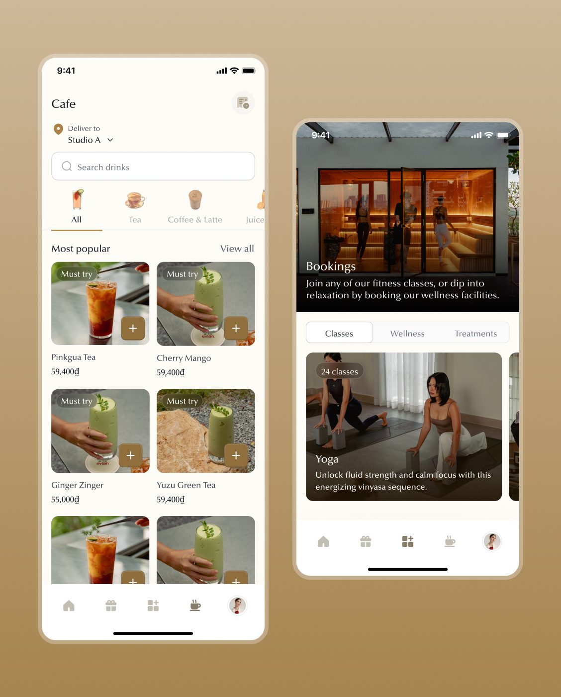 Somni cafe booking app screens