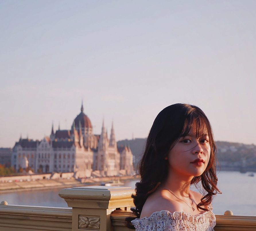 Helena in front of the Hungarian Parliament, Budapest
