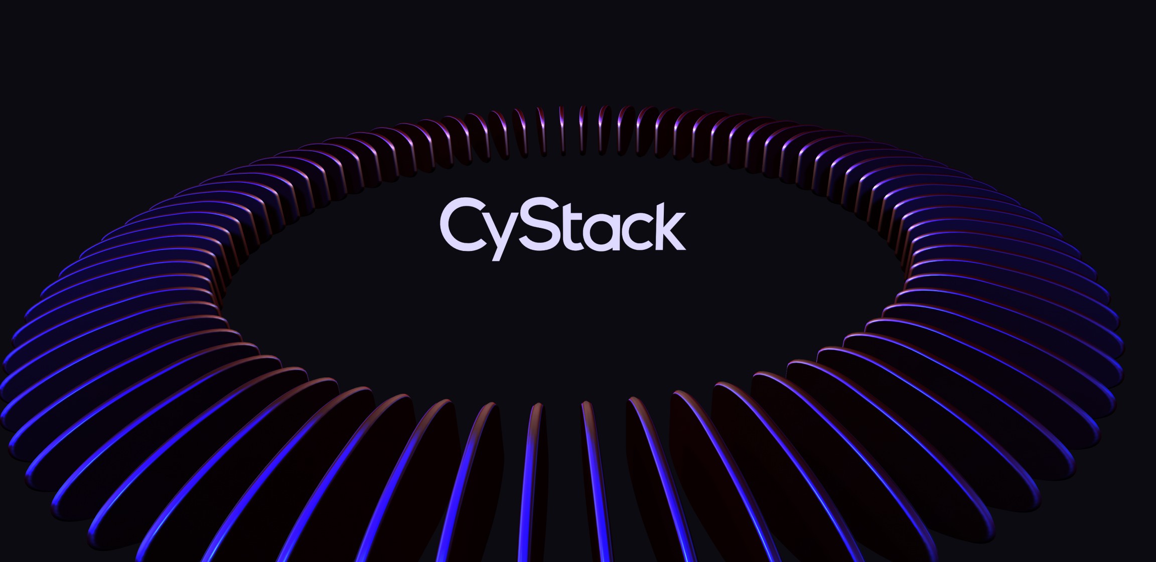 CyStack logo surrounded by a ring of glossy purple 3D fins
