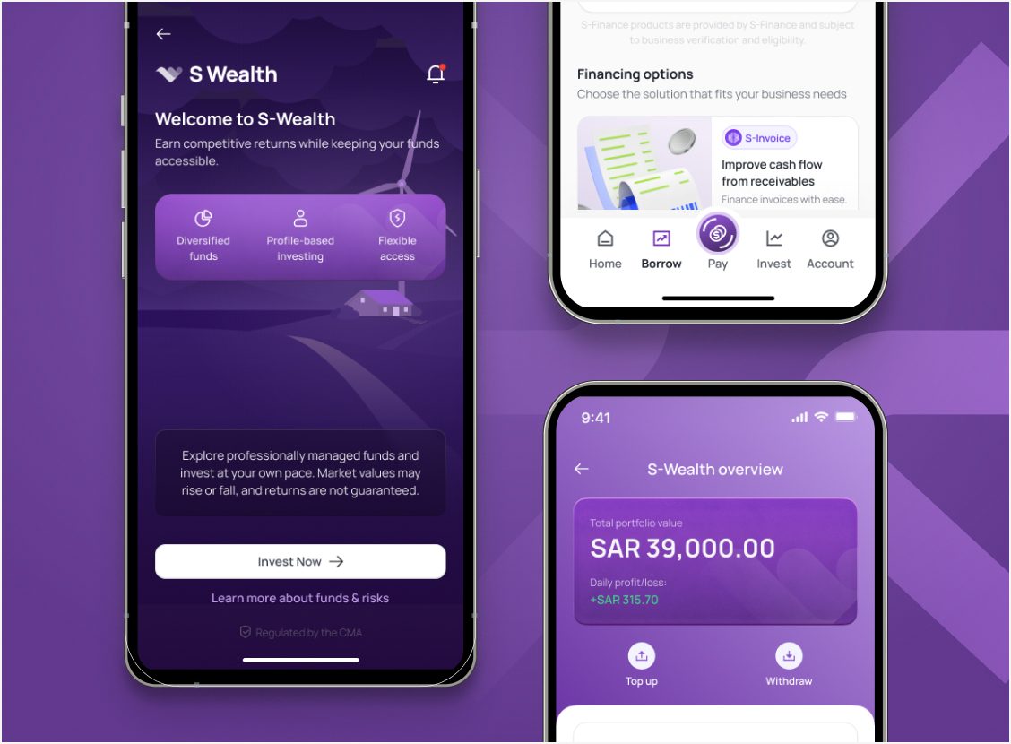 S Finance mobile app screens